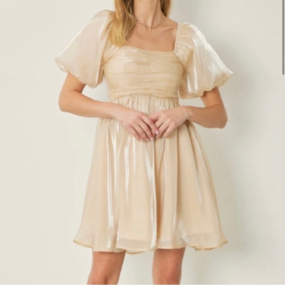 Entro Champagne Puff Sleeve Dress
